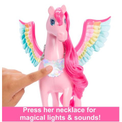 Barbie-figur med en nypa magi Pegasus Ljus och ljud