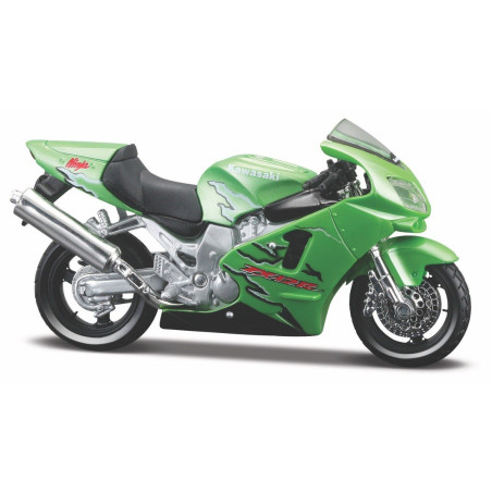 Modell av metallmotorcykel Kawasaki Ninja ZR-12R 118 med stödplatta.