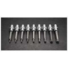 Torx-spetsar på en 100 mm hylsa, set med 9 stycken.