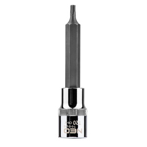Spetsen av Torx på en 1/2-tums hylsa, T20 x 100 mm.