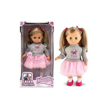 Dockan Natalia i en grå tröja, talar polska, 39 cm.