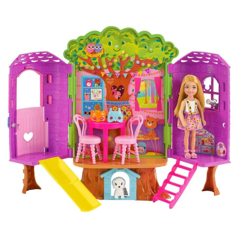 Barbie Chelsea dockhus med trädkoja + tillbehör