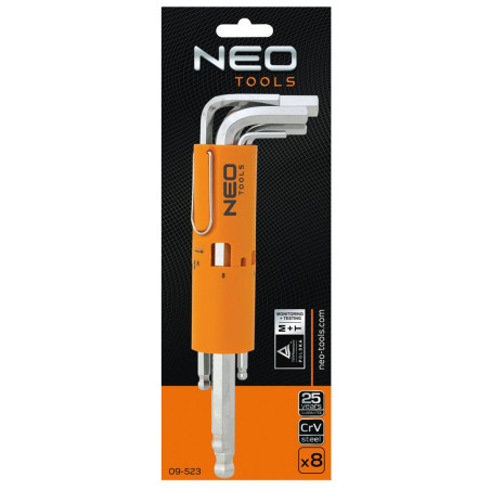 Sexkantiga nycklar, långa, kulformade 2-10 mm, set med 8 stycken.