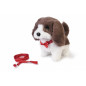 Liten vit-brun hund med koppel, 14 cm