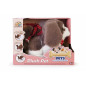 Liten vit-brun hund med koppel, 14 cm