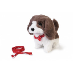 Liten vit-brun hund med koppel, 14 cm | HandlaSmidigt.se
