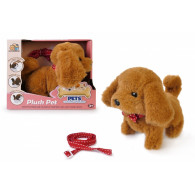 Piesek chodzący na smyczy brązowy 14 cm