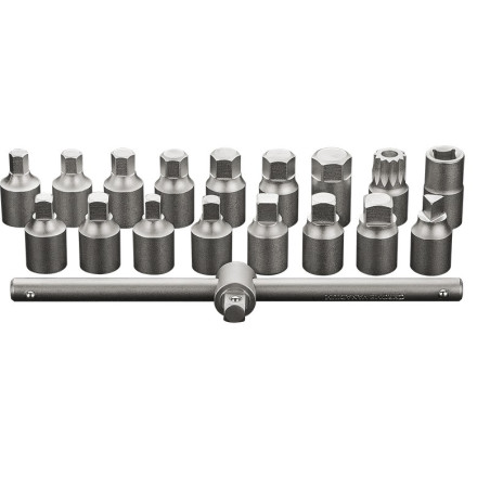 Nycklar för oljeavtappningsplugg 3/8 tum, set med 18 stycken.