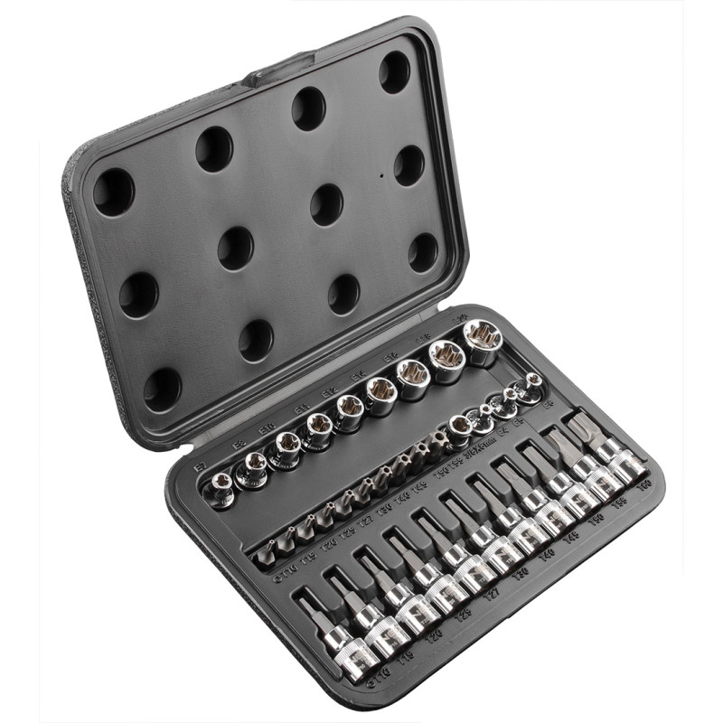 Torx-bitar 3/8 tum, set med 34 delar.