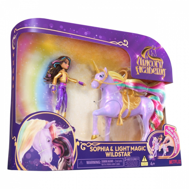 Figurerna Unicorn Academy, dockan Sophia och enhörningen Stjärna.