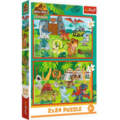 Pussel med 2x24 små element med Jurassic World-dinosaurier. | HandlaSmidigt.se