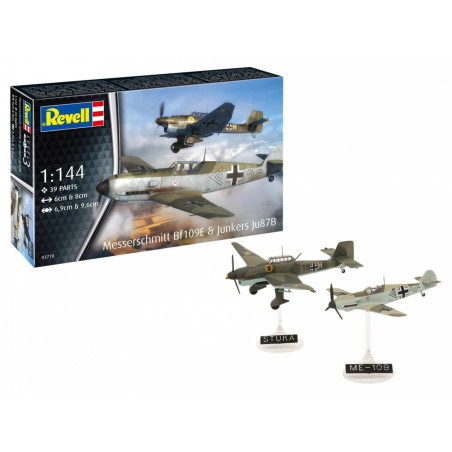 Modell av plastflygplan me bf109e junkers ju87b i skala 1:144