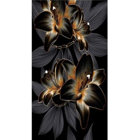 Diamantmosaik - svarta och gyllene liljor
