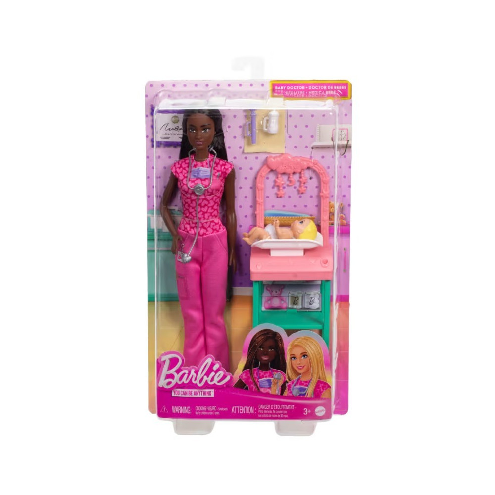 Barbiedocka med mörkt hår som är barnläkare. Barbiedocka med mörkt hår som är barnläkare.