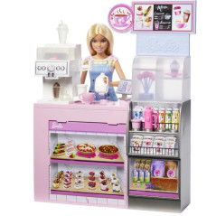 Set med Barbie barista docka kafé