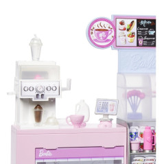 Set med Barbie barista docka kafé