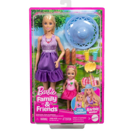 Barbie docka familj och vänners systrar på picknick