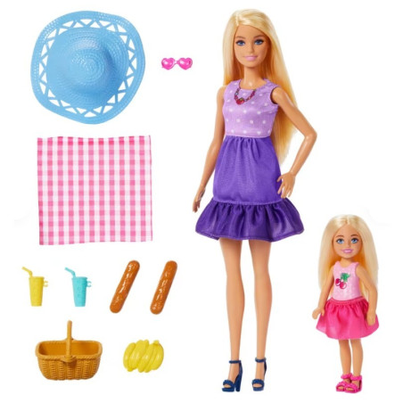 Barbie docka familj och vänners systrar på picknick