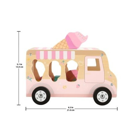 Trälastbil med glassorterare i trä.