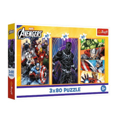 Pussel med 3x80 elementer fulle av actiondagar med Avengers.
