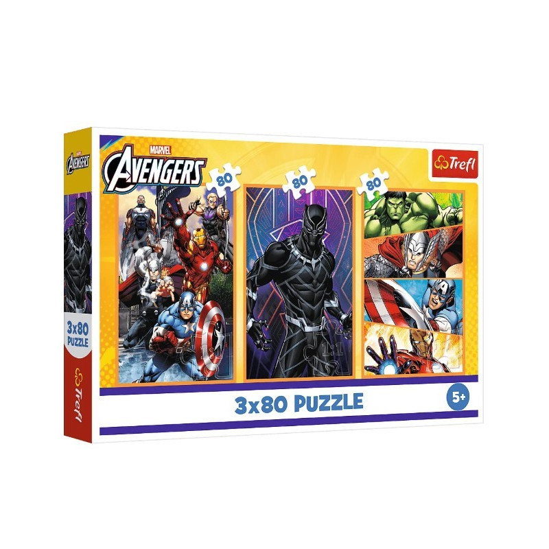 Pussel med 3x80 elementer fulle av actiondagar med Avengers.