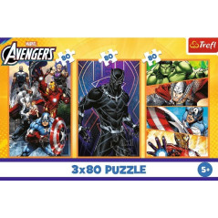 Pussel med 3x80 elementer fulle av actiondagar med Avengers.