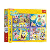 Puzzle 4x250 elementów spongebob szalony świat