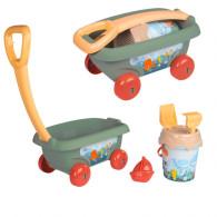 Sandvagn med tillbehör till strandlivet.