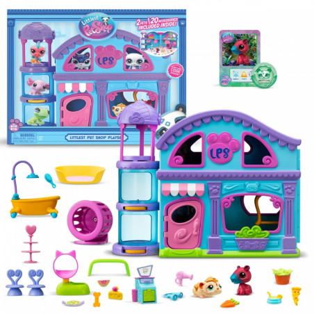 Set med Littlest Pet Shop-figurer, hus och 2 figurer.