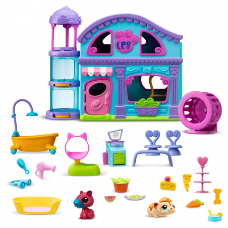 Set med Littlest Pet Shop-figurer, hus och 2 figurer.