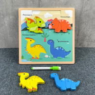 Pusselbräda 2-i-1 Trä Pedagogisk Dinosaurier Whiteboard Penna