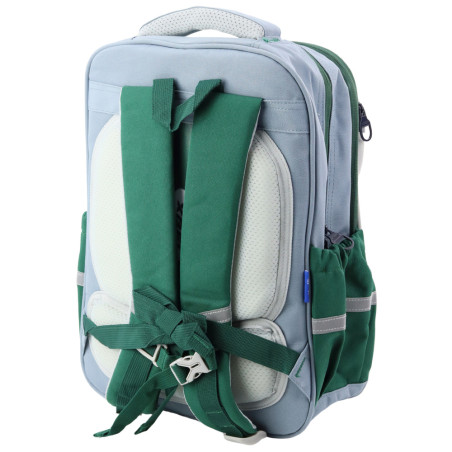 Skolryggsäck med dinosauriemärken och pennfodral, grå, 16 liter.