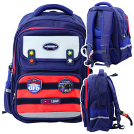 Ryggsäck för barnskola med bröstrem, marinblå och röd, rymmer 20 liter, 38 cm.