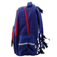 Skolväska med bröstsele, marinblå och röd, 20 liter, 38 cm.