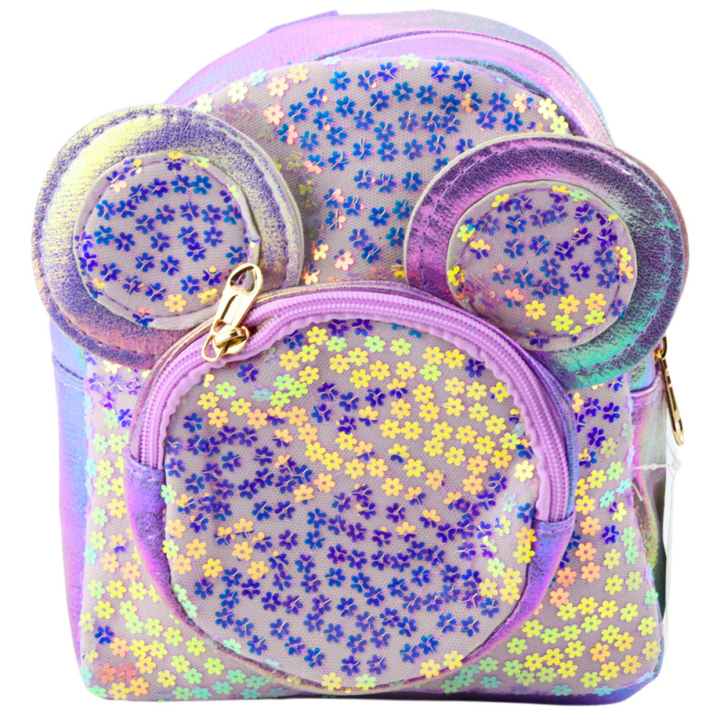 Ryggsäck för barn med paljetter, musöron, lila, 22 cm, 3 liter.