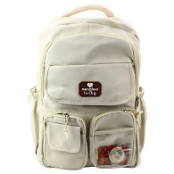Ryggsäck Stadsskola Kapibara Nyckelring Pins Beige Krämig 25L 42cm