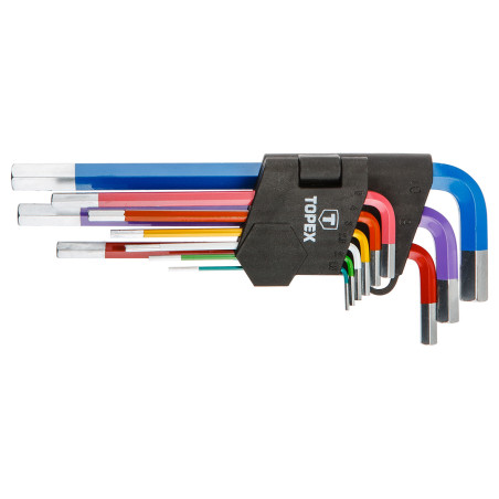 Sexkantiga nycklar, färgglada, set med 9 stycken.