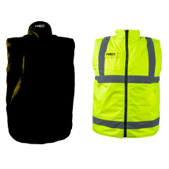 Arbetsväst utan ärmar, tvåsidig, ena sidan reflex, gul, storlek M/50.