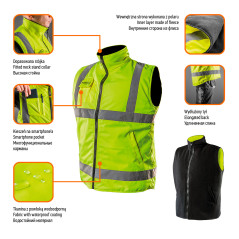 Ärmellose Arbeitsweste, beidseitig, eine Seite reflektierend, gelb, Größe XXL/58.