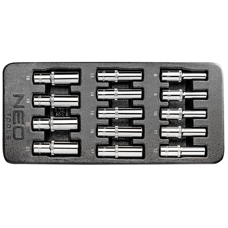 Förvaringssats med långa hylsor 1/2', 8-21 mm, 14 delar, insats