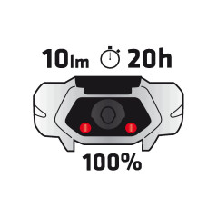 Pannlampa 70 lumen, vit + röd, 1xAA