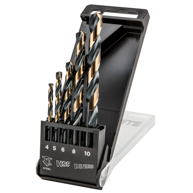 Borrsatser för metall HSS-CNC, 124°, 'Pro-Tec', 4,0 - 10 mm, 5 delar.