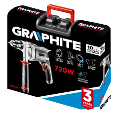 Slagborr 720W, nyckelchuck 13 mm, varvtal 0-3000 varv/min, väska