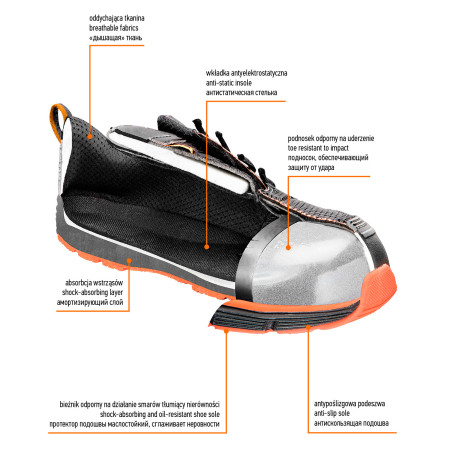 Arbetsskor S1, stålhätta, storlek 43