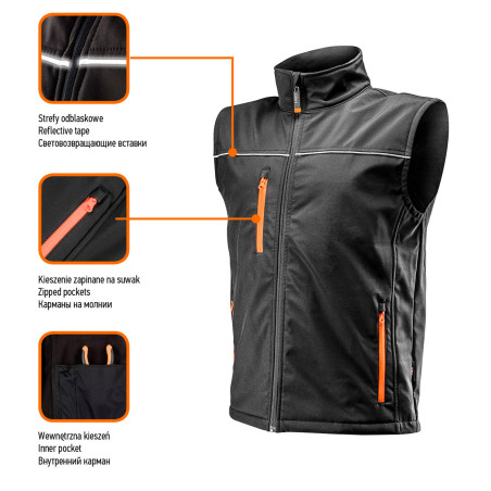 Ärmellose Arbeitssoftshelljacke, Größe XXL.