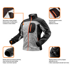 Tröja stickad med förstärkt softshell-tyg, storlek XL.