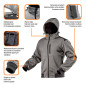 Arbetsjacka i softshell med avtagbar huva, storlek M.
