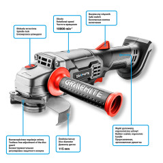 Trådlös vinkelslip Energy+ 18V, Li-Ion, skiva 115 x 22,2 mm, utan batteri