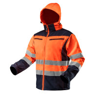 Arbetsjacka varning softshell med huva, orange, storlek XL