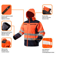 Arbetsjacka varnings softshell med huva, orange, storlek XXL.